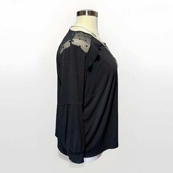 Adrianna Papell Shirt Womens Medium Black Heart Mesh Ruffle Yoke Top Blouse NWT - Picture 4 of 10